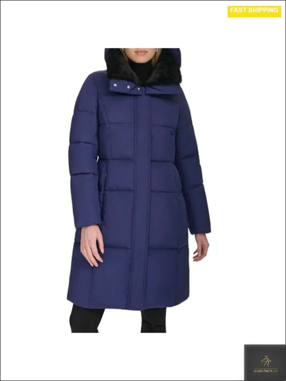 Womens Quilted Jacket Shimmer Nylon Faux Fur Lined Collar